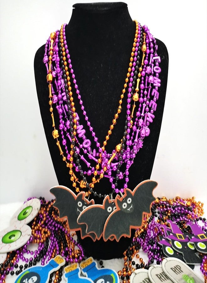 Becfupo 100Pcs Halloween Bead Necklaces Bulk In Multiple-Shapes, Purple Orange Black Beads Necklaces With Pumpkin Ghost Pendants For Halloween Party Favors, Halloween Party Decoration - Image 3